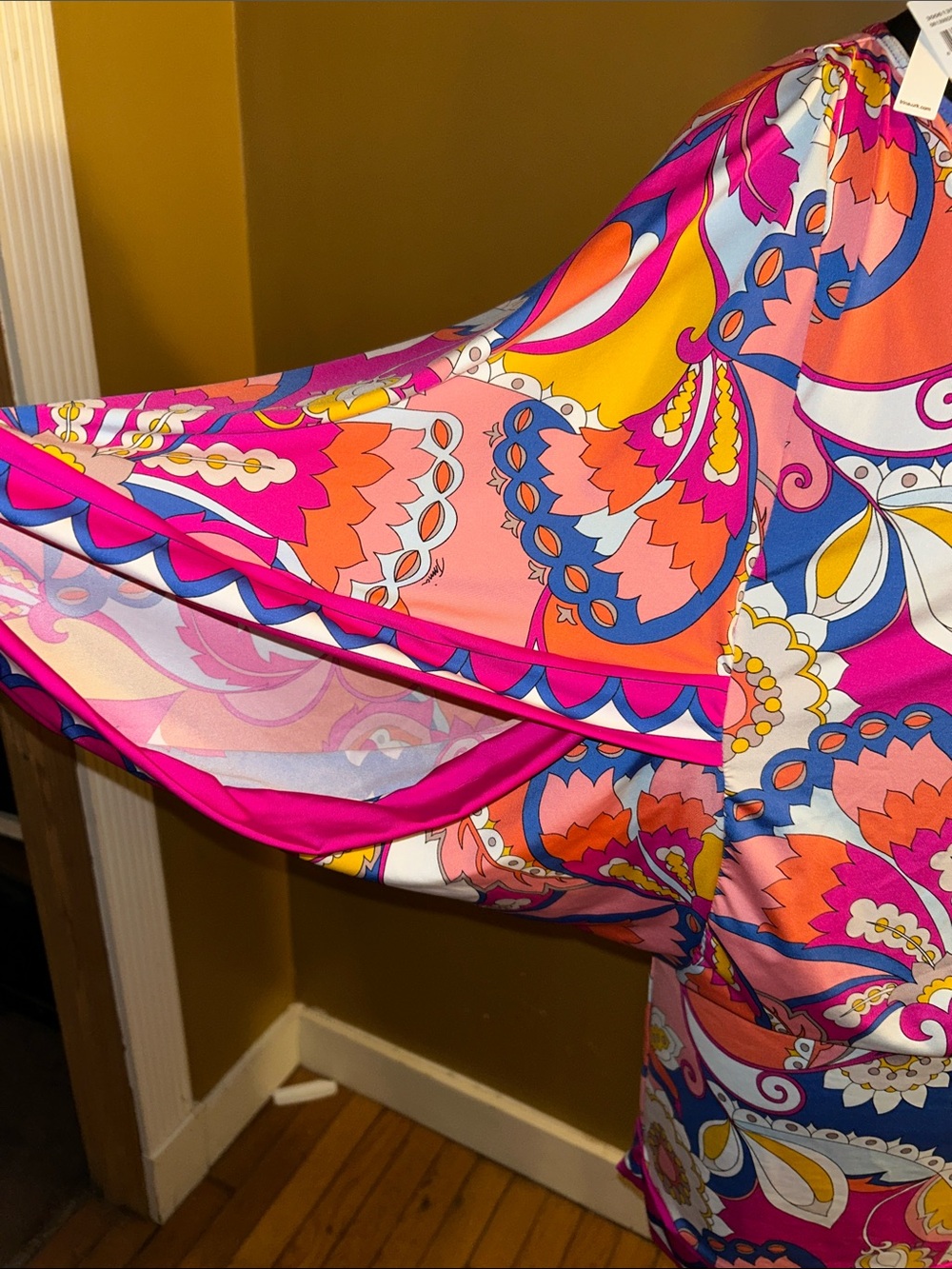 NWT Trina TurkVibrant Paisley Shift Dress - Pink, Blue & Orange - Picture 2 of 4